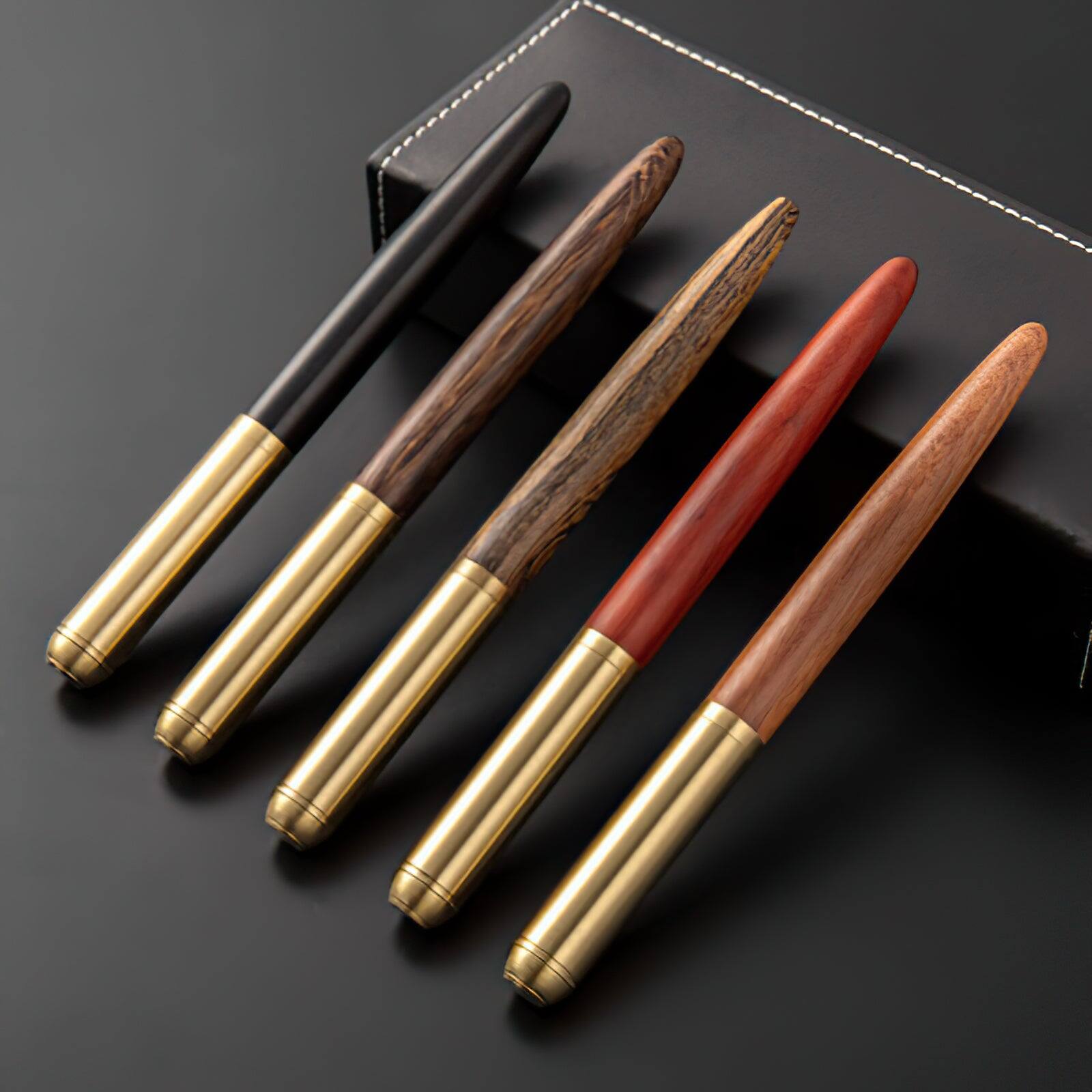 Alt View 4. Steel Horse Leather - The Hemmingway | Handmade Wood and Brass Fountain Pen - Black.