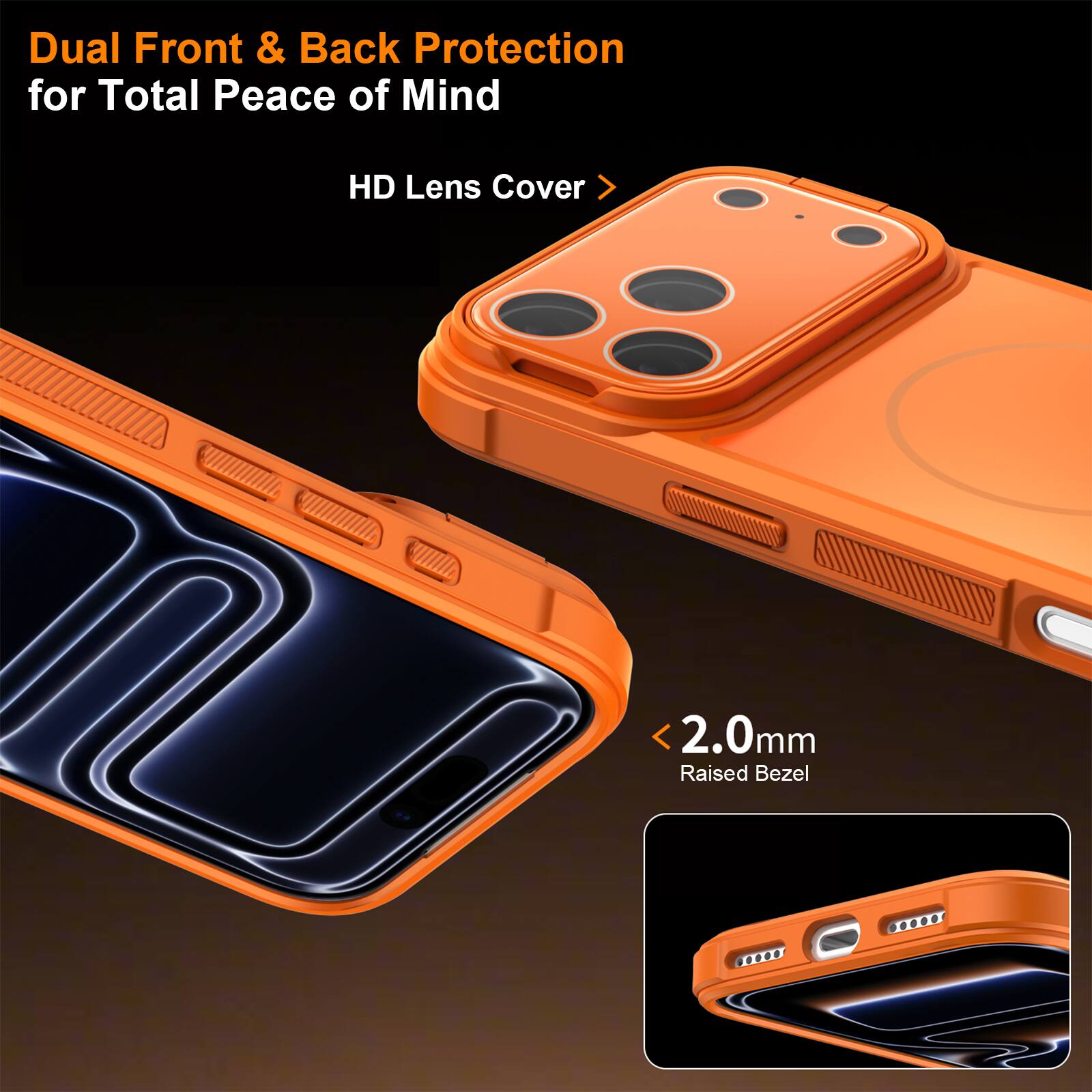 Dual Front & Back Protection for Total Peace of Mind  
HD Lens Cover  
2.0mm Raised Bezel