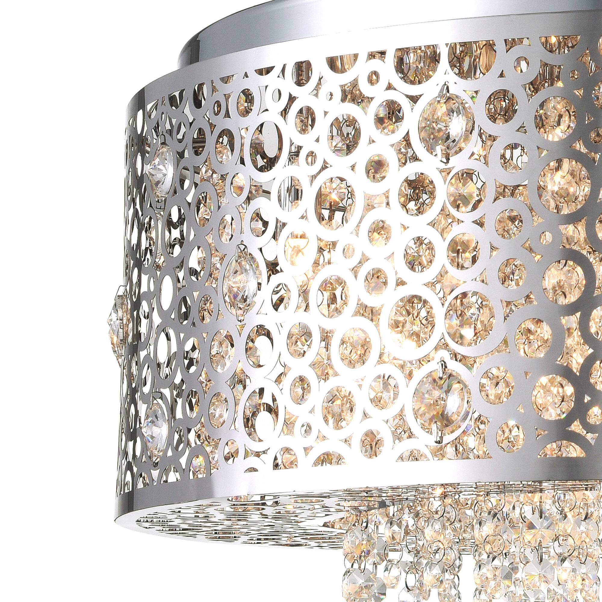 Back. CWI Lighting - Bubbles 4 Light Drum Shade Mini Pendant With Chrome Finish - Stainless Steel.