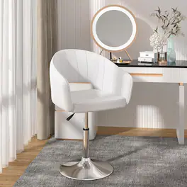 Vecelo - Velvet Swivel Accent Chair with Adjustable Height - 360° Rotating Desk Chair & Vanity Stool, 330lbs Capacity - White