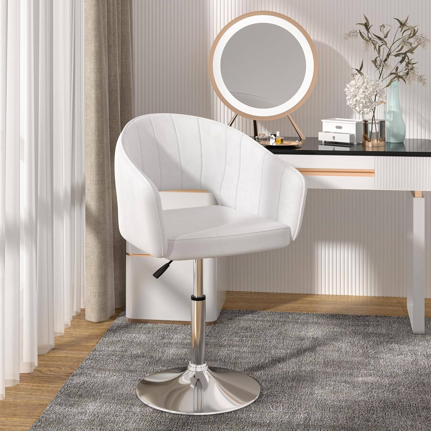 Front. Vecelo - Velvet Swivel Accent Chair with Adjustable Height - 360° Rotating Office Desk Chair & Vanity Stool, 330lbs Capacity - Light luxury.