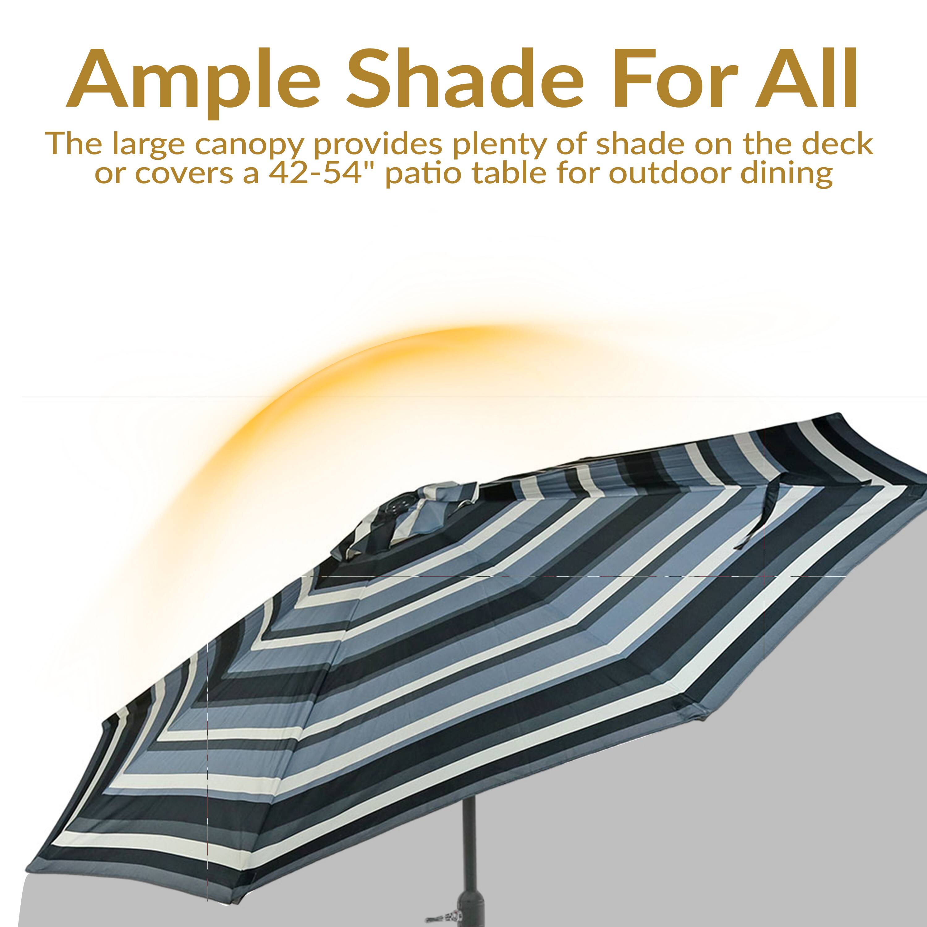 Ample Shade For All

The large canopy provides plenty of shade on the deck or covers a 42-54" patio table for outdoor dining