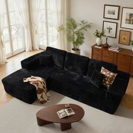 Ovios - 104" Modular Sectional Sofa with Chaise, Modern L Shaped Couch for Living Room - Black(Plush Corduroy, Left Facing)