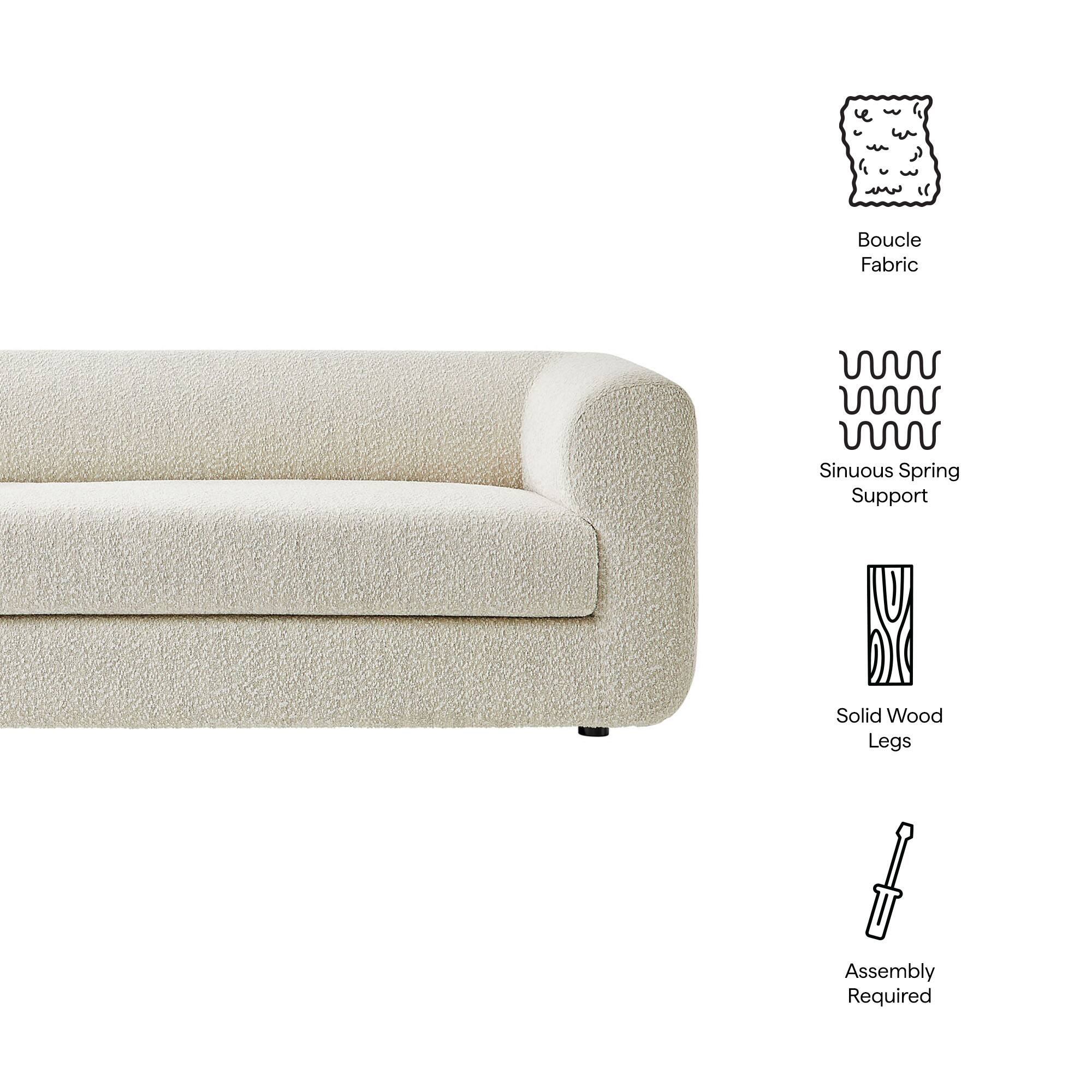 - Boucle Fabric
- Sinuous Spring Support
- Solid Wood Legs
- Assembly Required