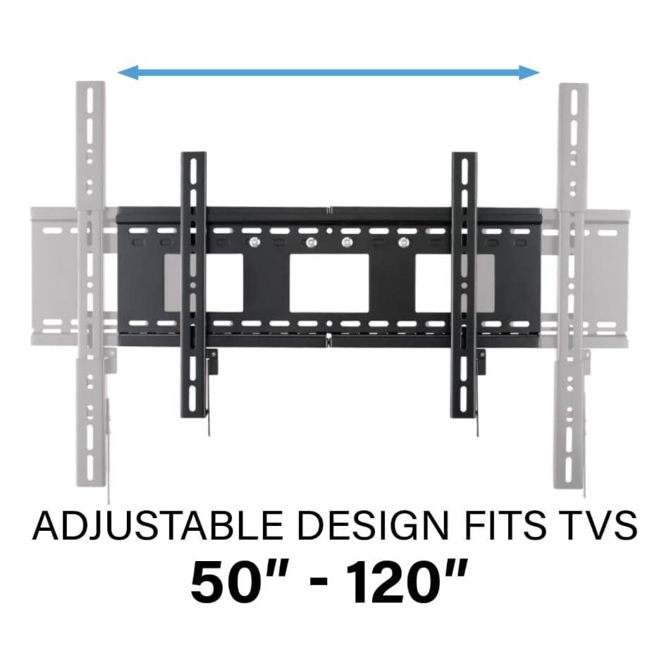 The corrected text is: "ADJUSTABLE DESIGN FITS TVS 50" - 120""