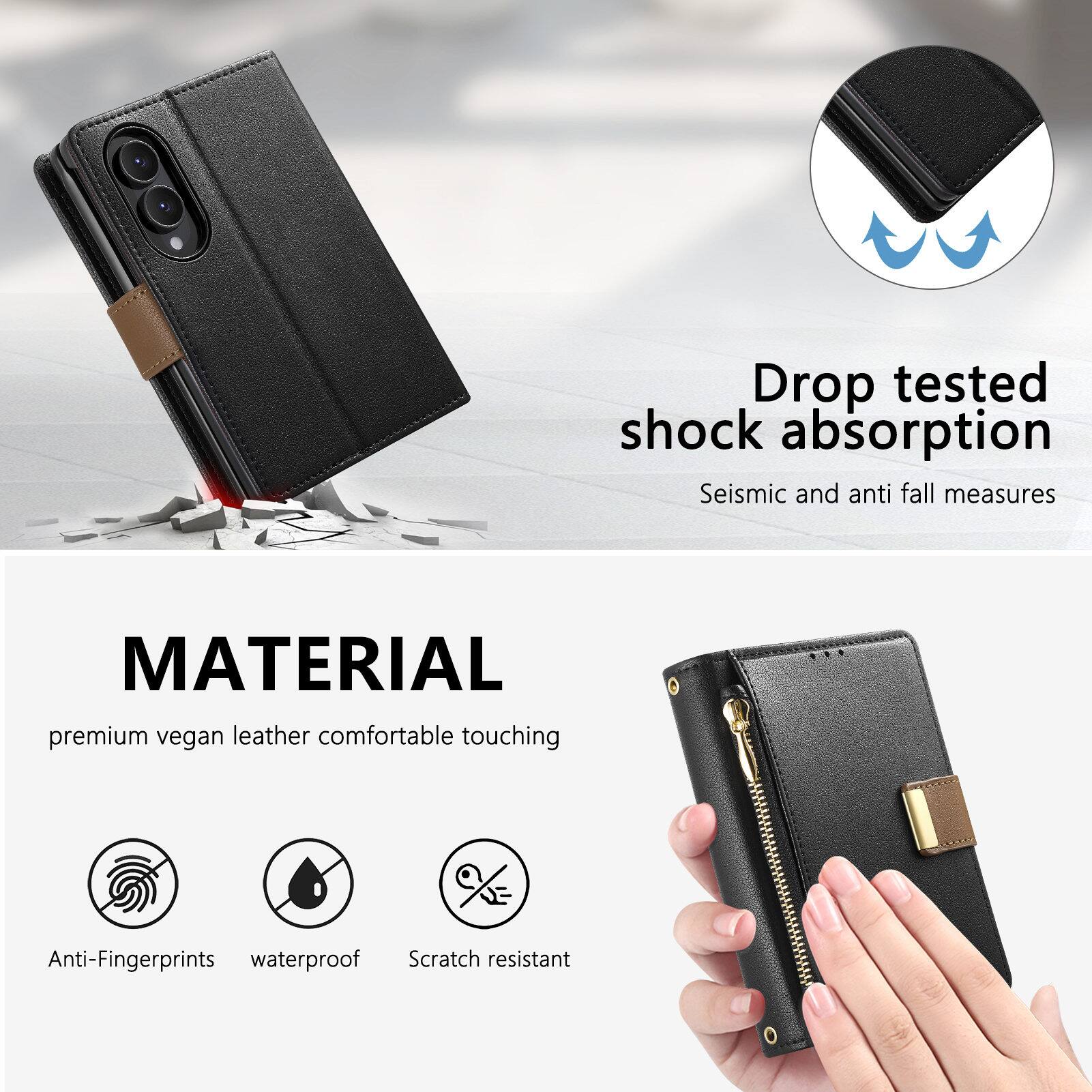 Drop tested shock absorption  
Seismic and anti fall measures  

MATERIAL  
premium vegan leather comfortable touching  

Anti-Fingerprints  
waterproof  
Scratch resistant