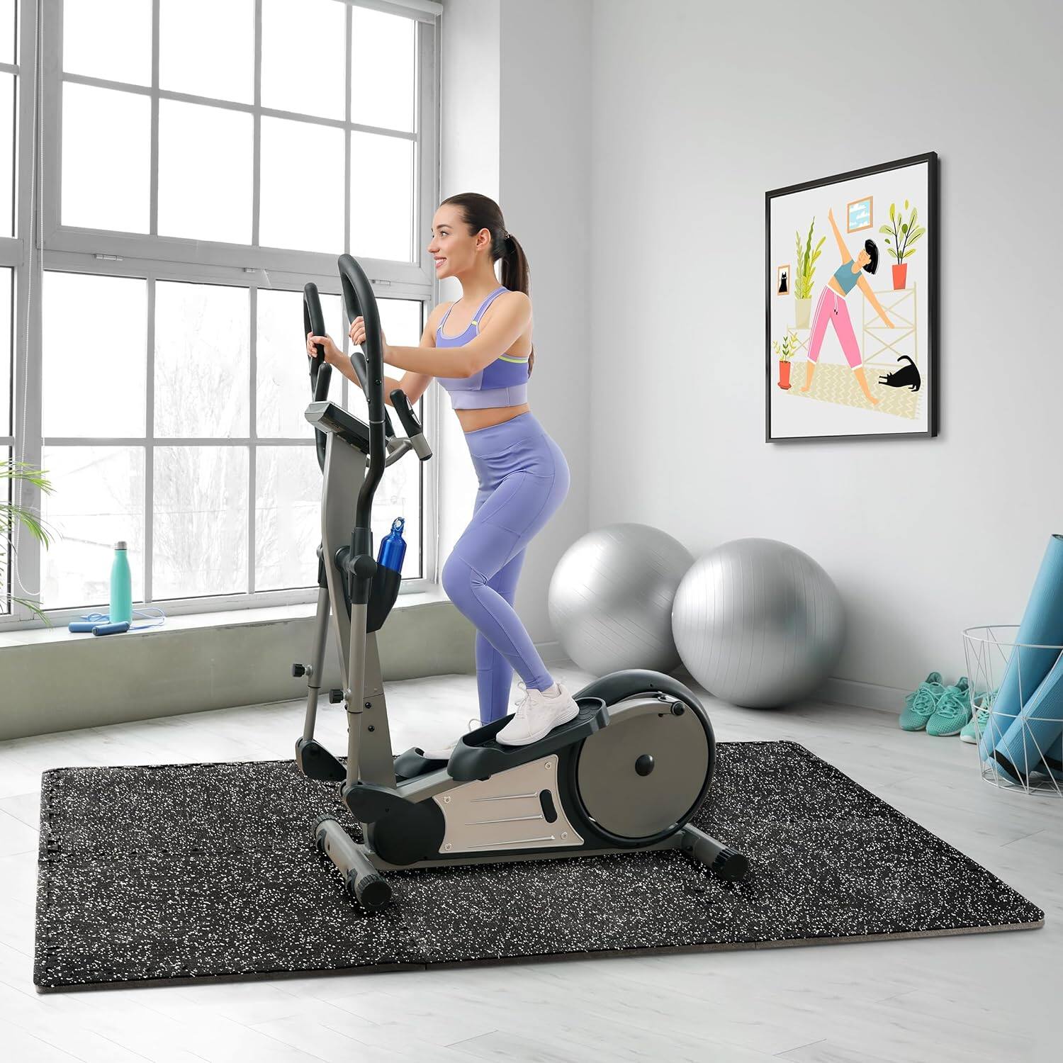 Alt View 1. Sorbus - Sivan Fitness 1/2" Thick Rubber Top High-Density EVA Foam Gym Flooring for Home Gym - 48 Sq Ft Exercise Mat Tiles - Black.