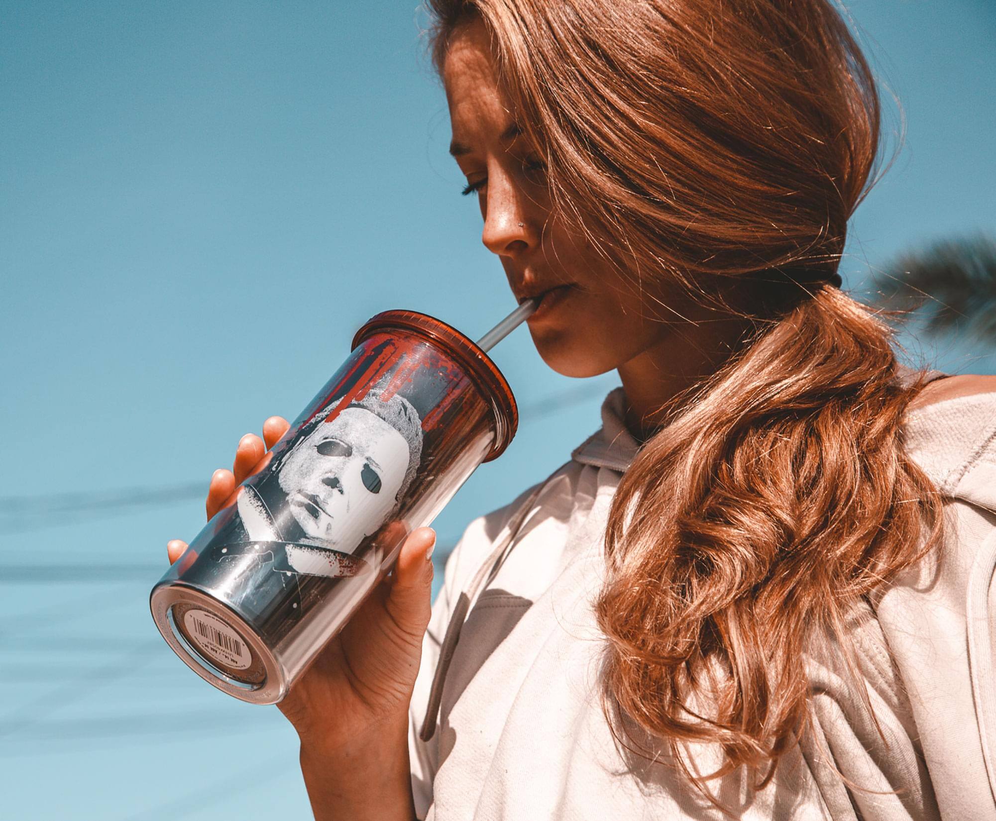 Alt View 3. Silver Buffalo - Halloween 2 Michael Myers Carnival Cup With Lid And Straw | Holds 20 Ounces - Red.