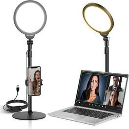 PARKER SLATER - 7" Desk Ring Light with Stand & Phone Holder, 10W Dimmable Full-Screen LED for Video Recording, Vlogging, Live Streaming
