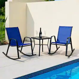 Kadyn - Rocking Patio Bistro Outdoor ChairsSet of 2 Metal Patio Rocking Chair with Breathable Seat FabricNavy - Blue