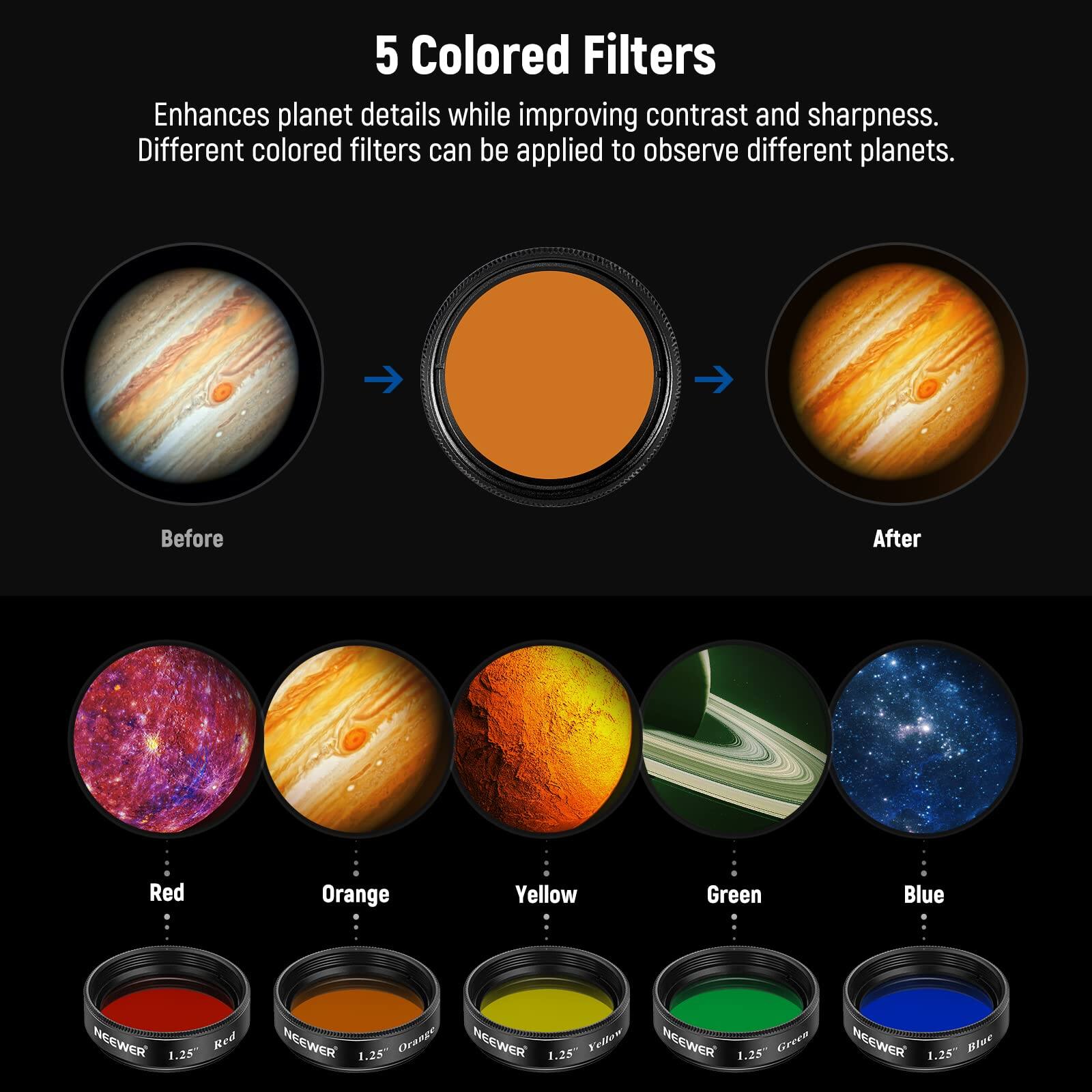 5 Colored Filters Enhances planet details while improving contrast and ...