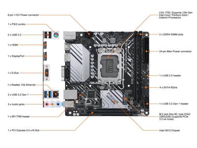 ASUS PRIME H610I PLUS D4 LGA 1700 mini ITX Motherboard (PCIe 4.0 ASUS PRIME H610I PLUS D4 LGA 1700 mini ITX Motherboard (PCIe 4.0