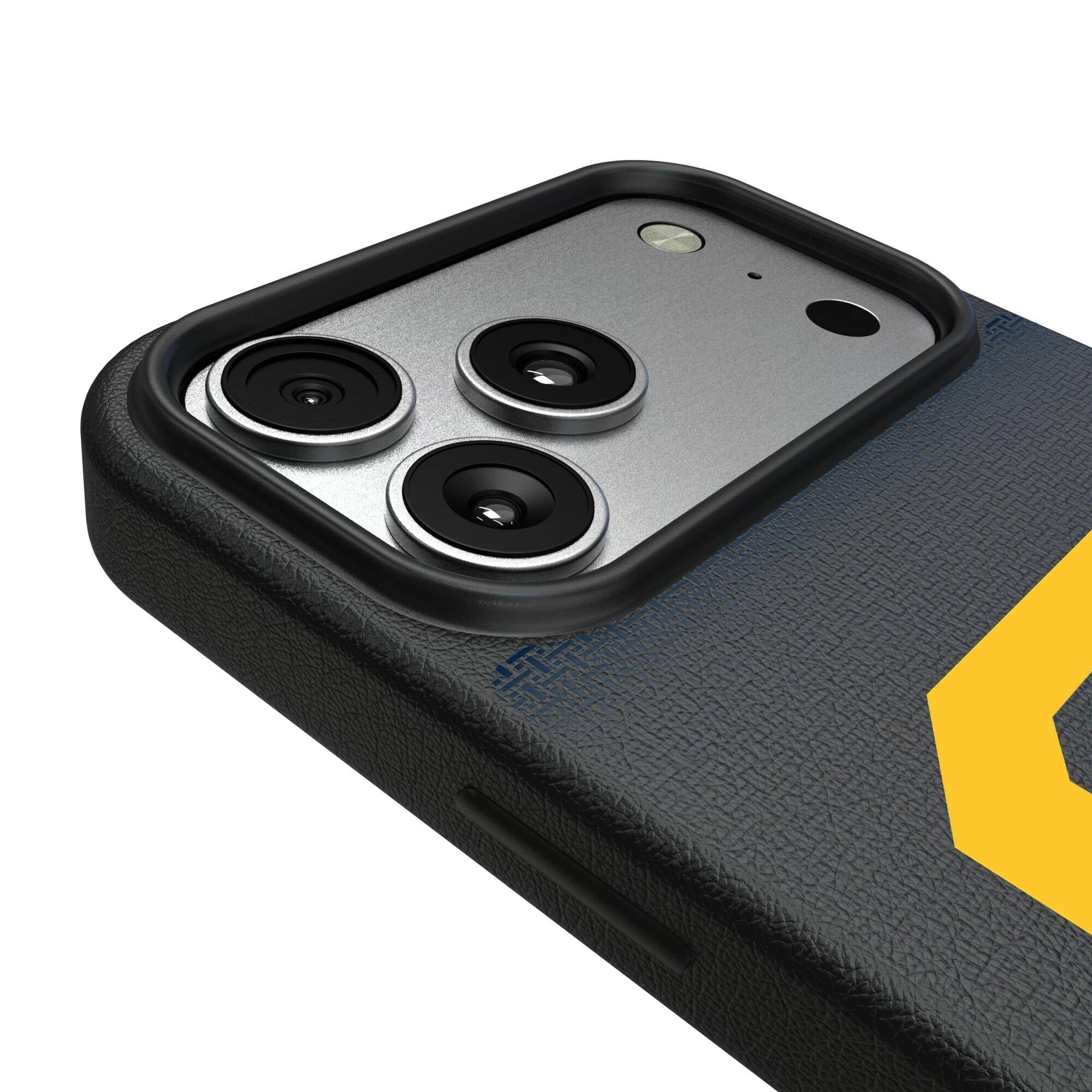 Alt View 2. Keyscaper - Cal Bears Linen Logo iPhone Magnetic Bump Case - 16 Plus - Black.