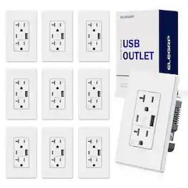 ELEGRP - USB Outlet Receptacle, 20A Outlet with USB C and USB A, 21W Duplex TR Wall Outlet, w/Wall Plate, UL Listed - White