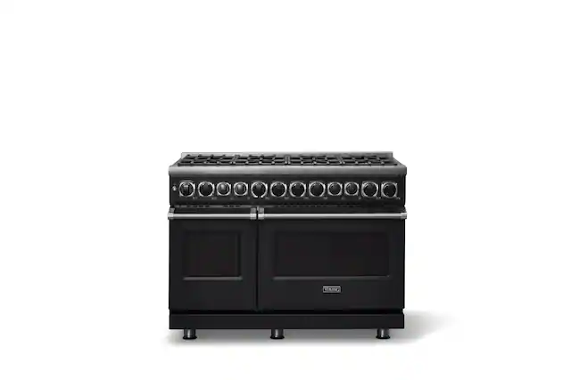 Front. Viking - 48 in. Wide 8 Burner Dual Fuel Frestanding Sealed Buner Frestanding Range - Onyx.