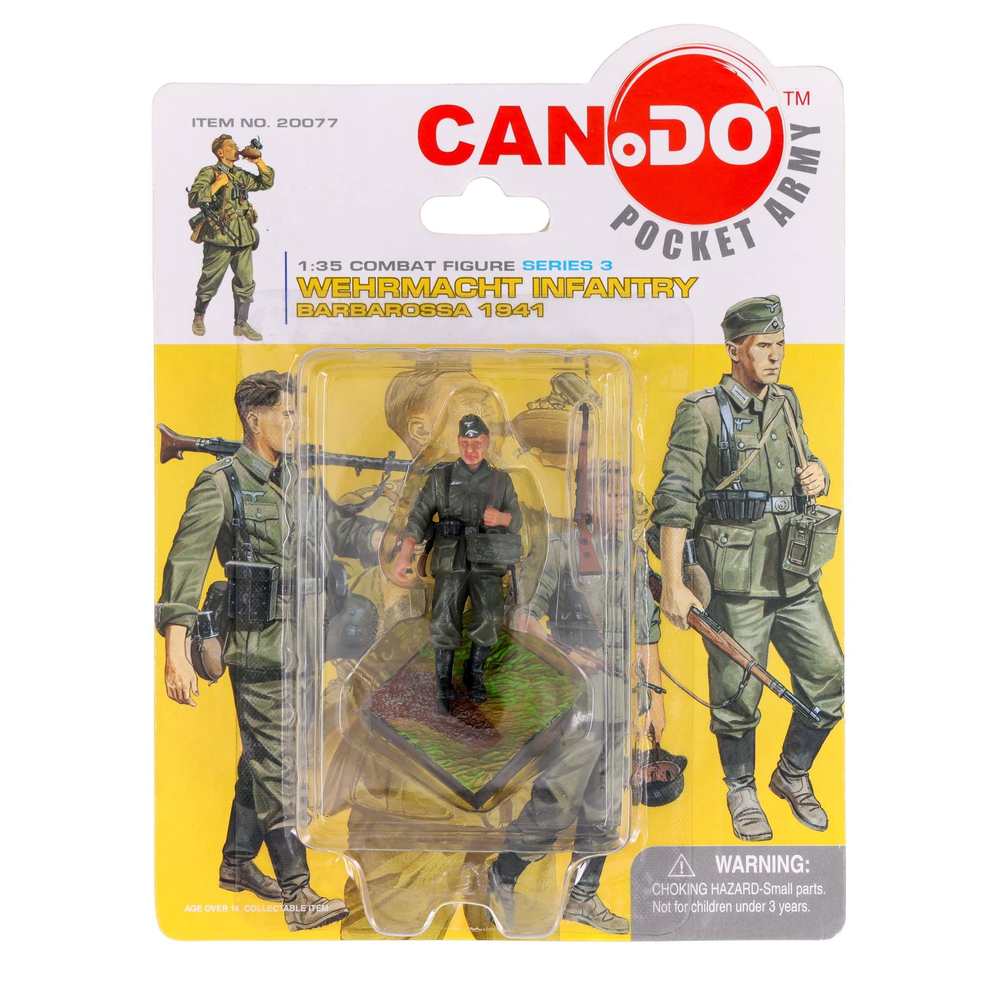 CAN DO  
POCKET ARMY  

ITEM NO. 20077  

1:35 COMBAT FIGURE SERIES 3  
WEHRMACHT BARBAROSSA 1941  
CART INFANTRY 941  

WARNING: CHOKING HAZARD - Small parts. Not for children under 3 years.  

AGE OVER 14 COLLECTABLE FIGURE