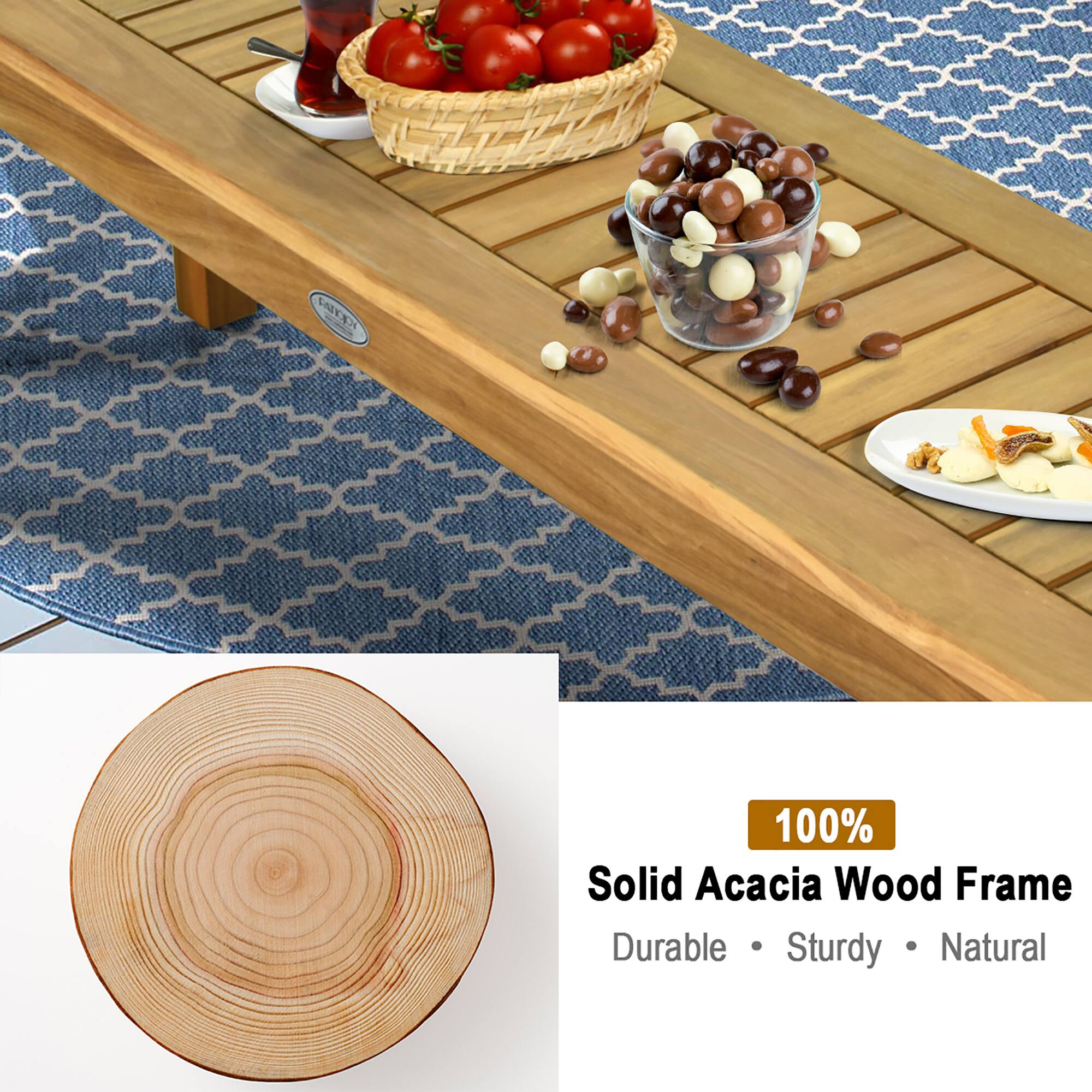 100% Solid Acacia Wood Frame Durable Sturdy Natural