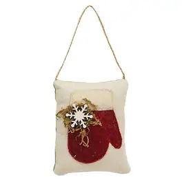 BreeBe - *Mitten Snowflake Pillow Ornament - White, Red