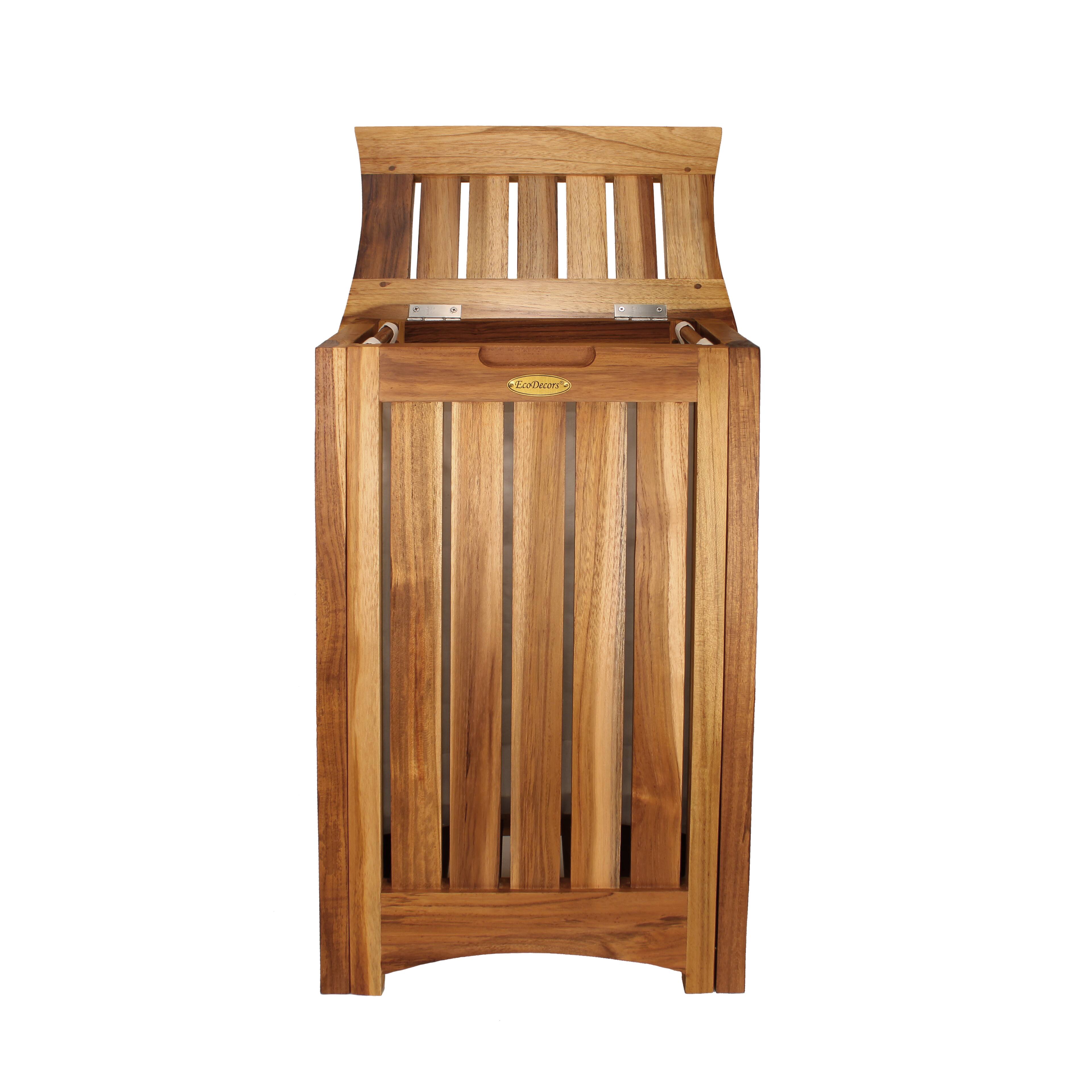 Back. EcoDecors - EcoDecors® Eleganto® 24"Teak Wood Compact Double Laundry Storage Hamper with Removable Bags in EarthyTeak Finish - EarthyTeak.