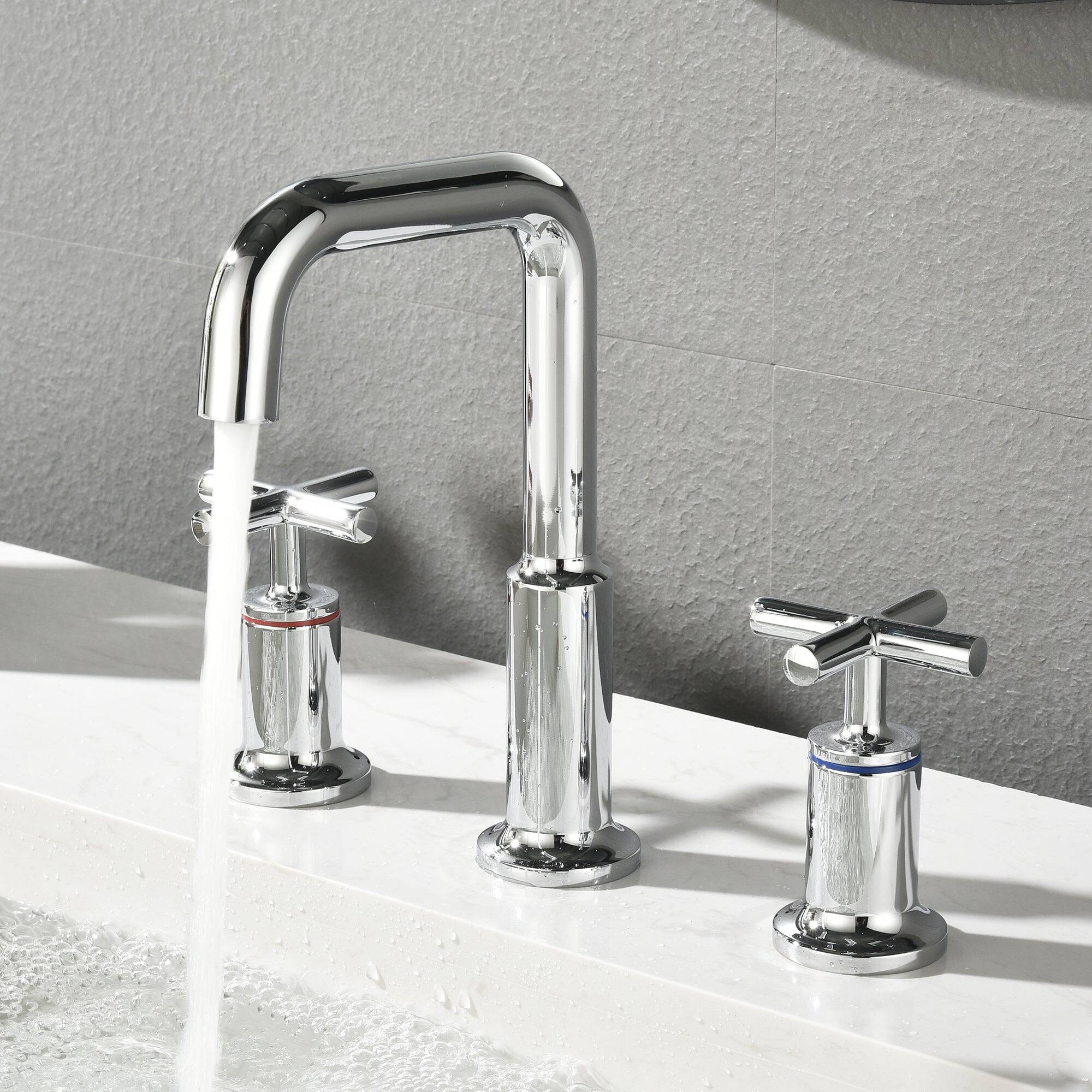 Alt View 6. Boyel Living - Brass 8 Inch Widespread Double Handle Bathroom Faucet with Water Supply Hoses and Quick Connected Hose in Chrome - Chrome.