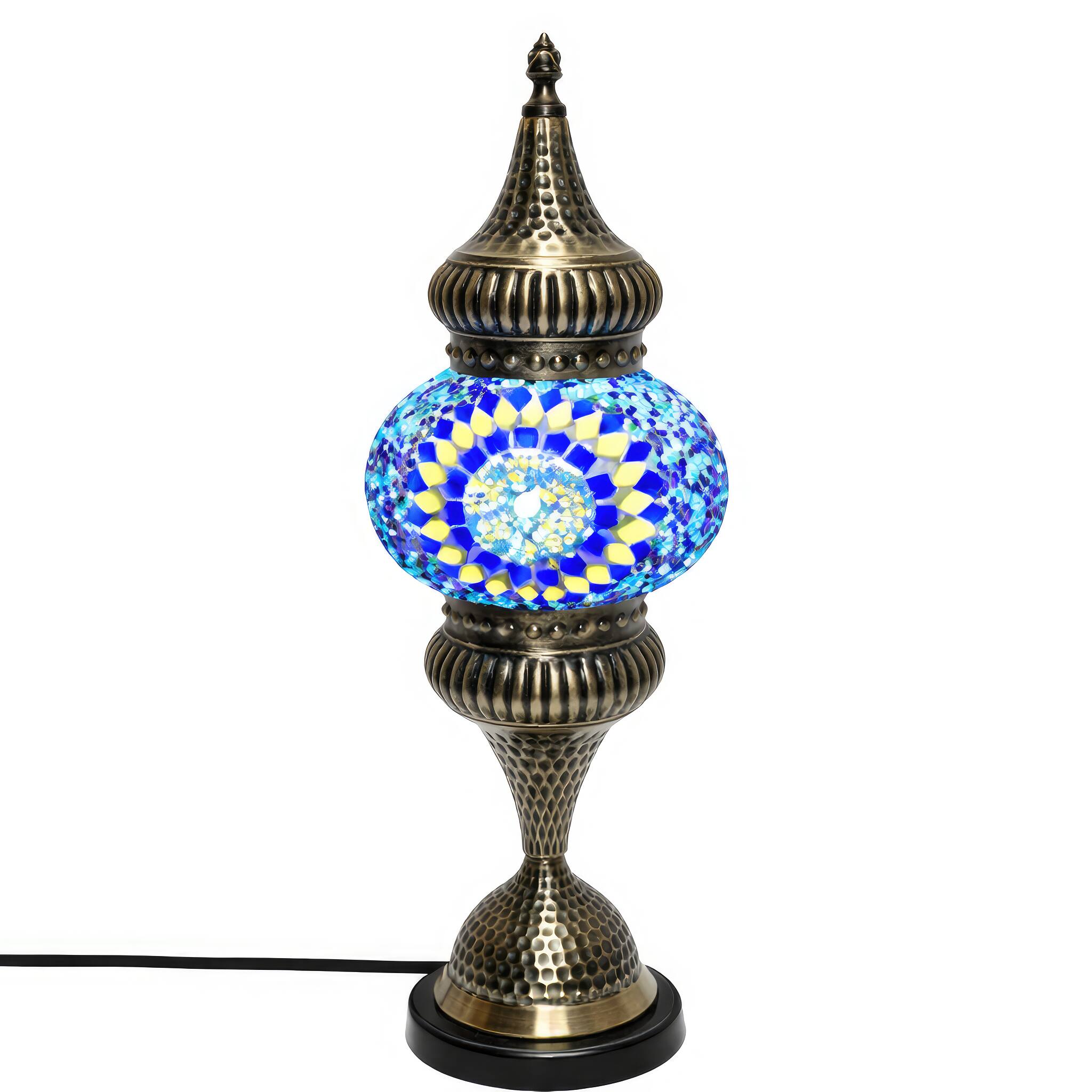 Angle. FC Design - 18"H Antique Bronze Base Blue Starburst Mosaic Turkish Lamp.