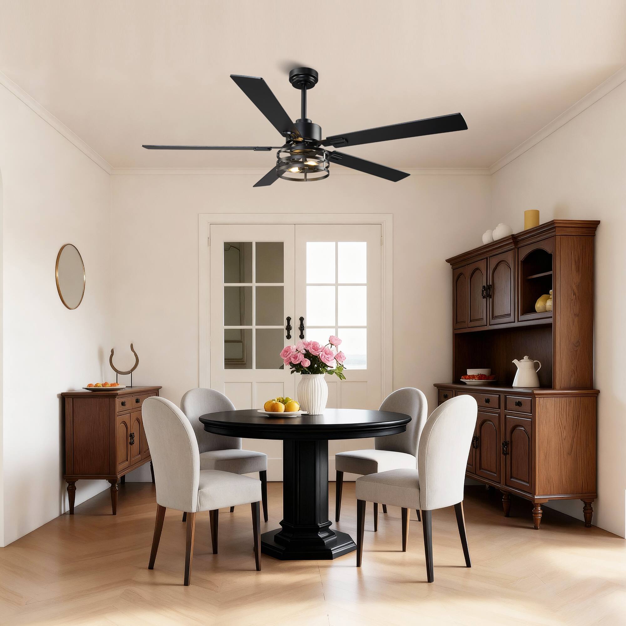 Back. Vaczon - 60" Smart Ceiling Fan with  App, Remote andReversible Blades - Matte Black.
