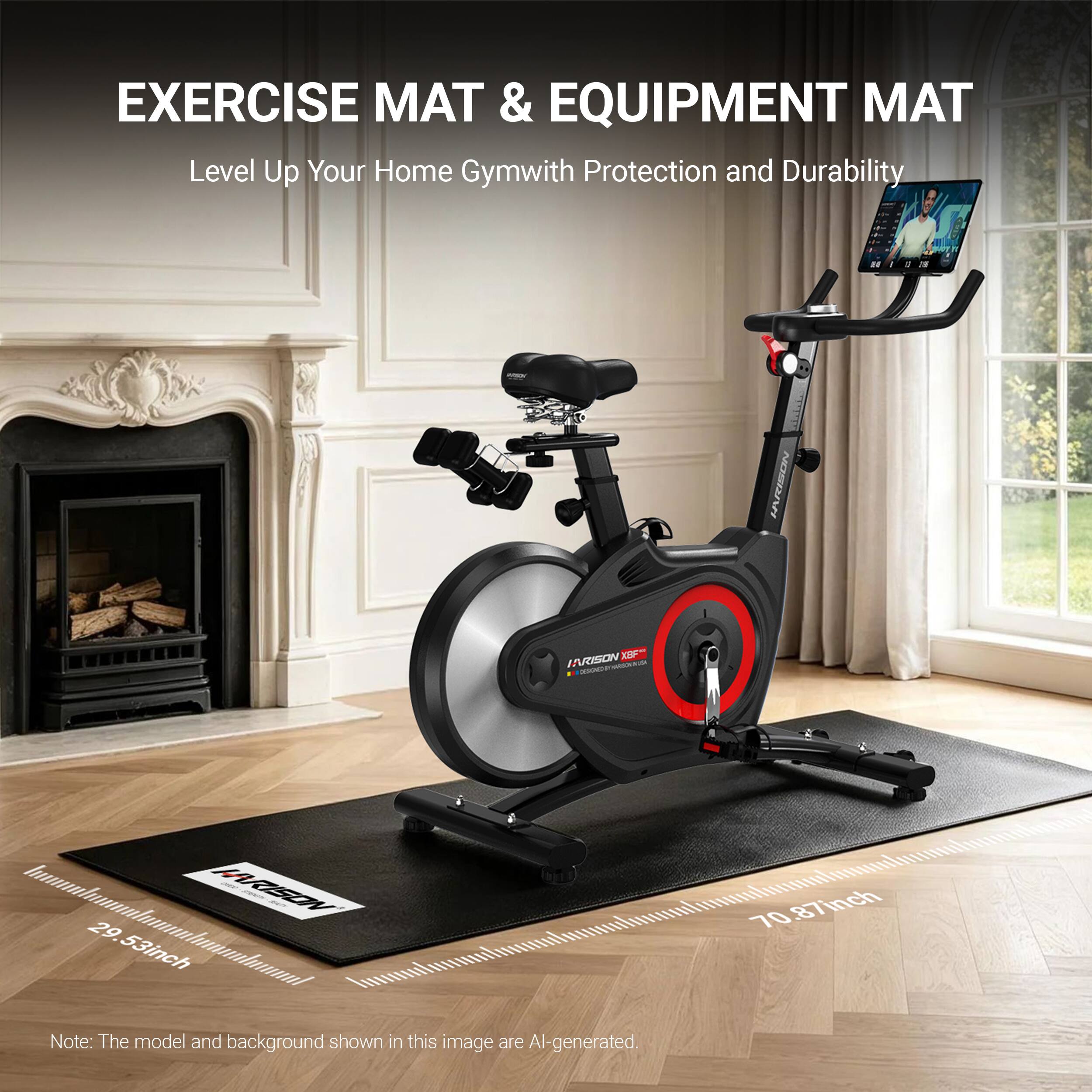 EXERCISE MAT & EQUIPMENT MAT  
Level Up Your Home Gym with Protection and Durability  

JARISON XBF DESIGNED HARSHALIA  
29.53inch  
70.87inch  

Note: The model and background shown in this image are AI-generated.