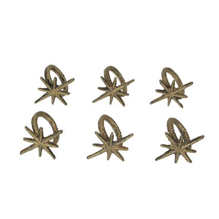 Front. Zeckos - Set of 6 Gold Cast Iron Mid Century Modern Starburst Napkin Rings Dining Decor - Gold.
