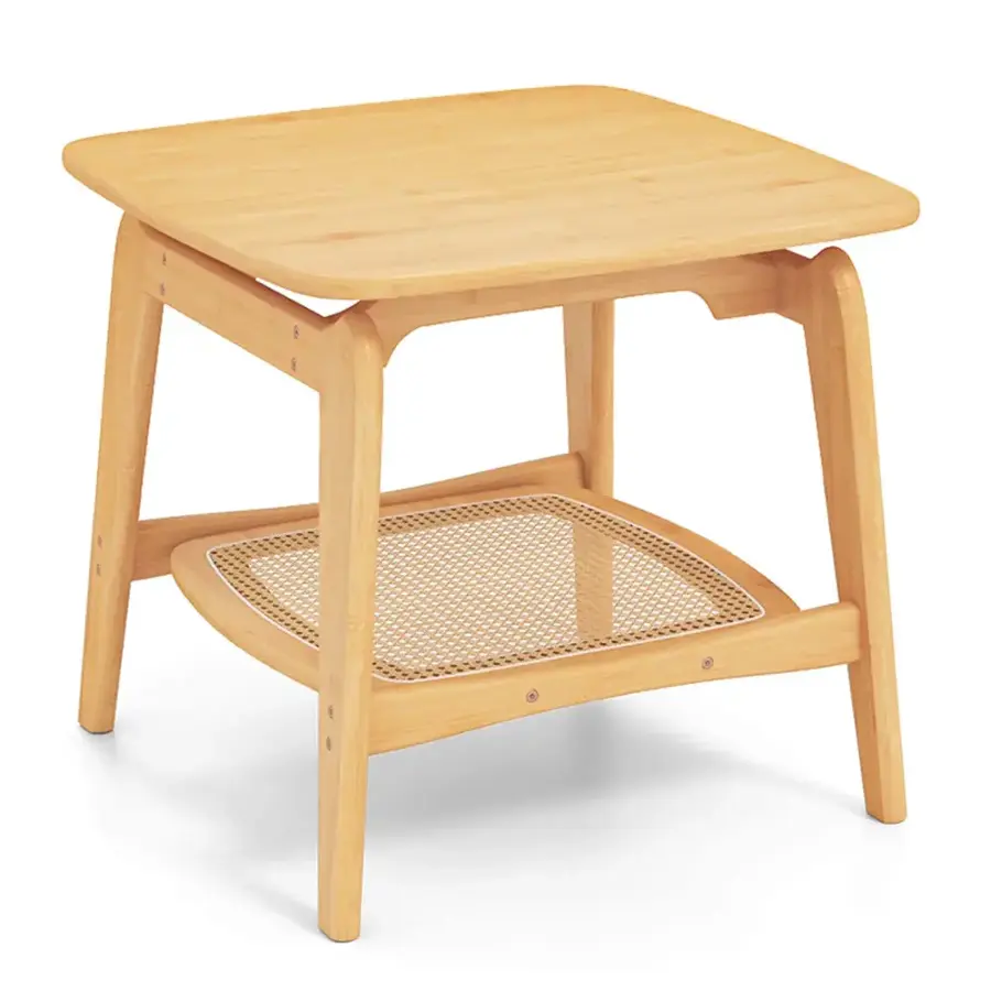 Alt View 6. Costway - 1 PCS Bamboo Sofa Side Table with Faux Rattan Storage Shelf Boho End Table Living Room - Natural.