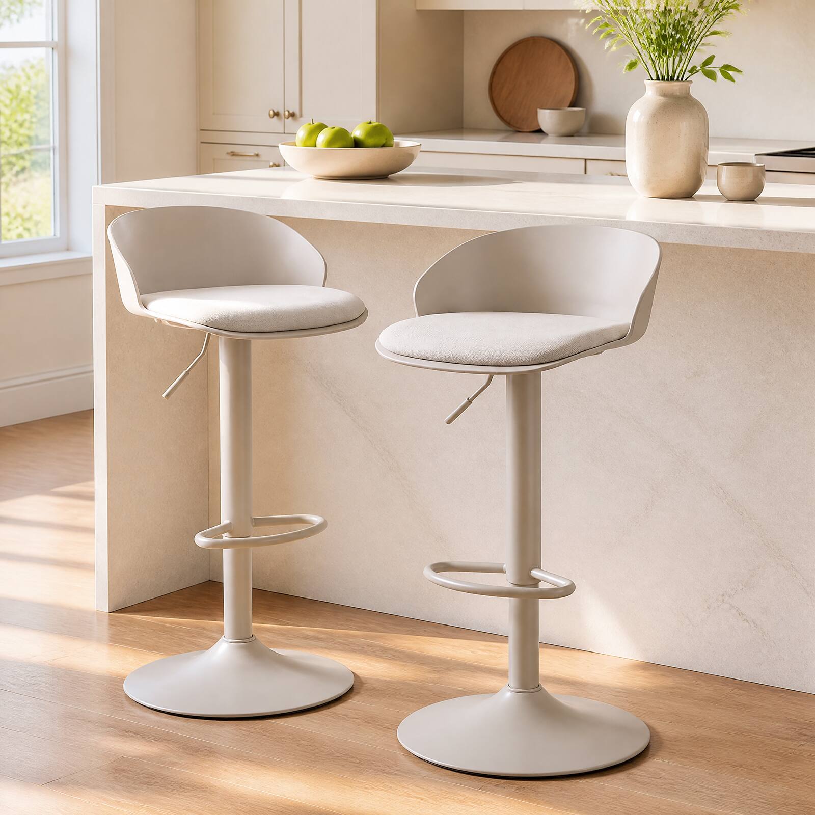 Alt View 1. Gymax - Gymax Set of 2 Adjustable Swivel Bar Stools w/ Back & Footrest Loads 330 Lbs Each Cream - Beige.