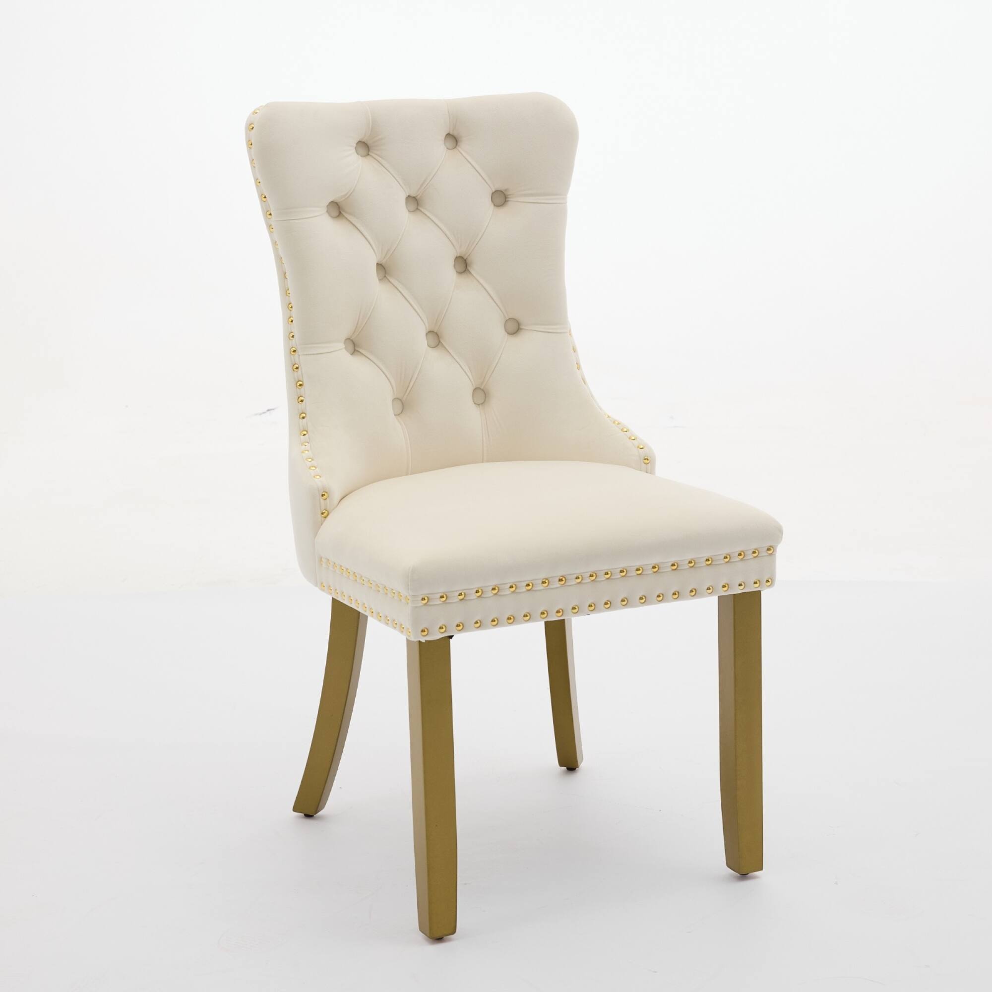 Left. GOODSILO - Modern High-End Tufted Velvet Upholstered Dining Chairs with Solid Wood Legs and Nailhead Trim, Set of 2 - Milk White.