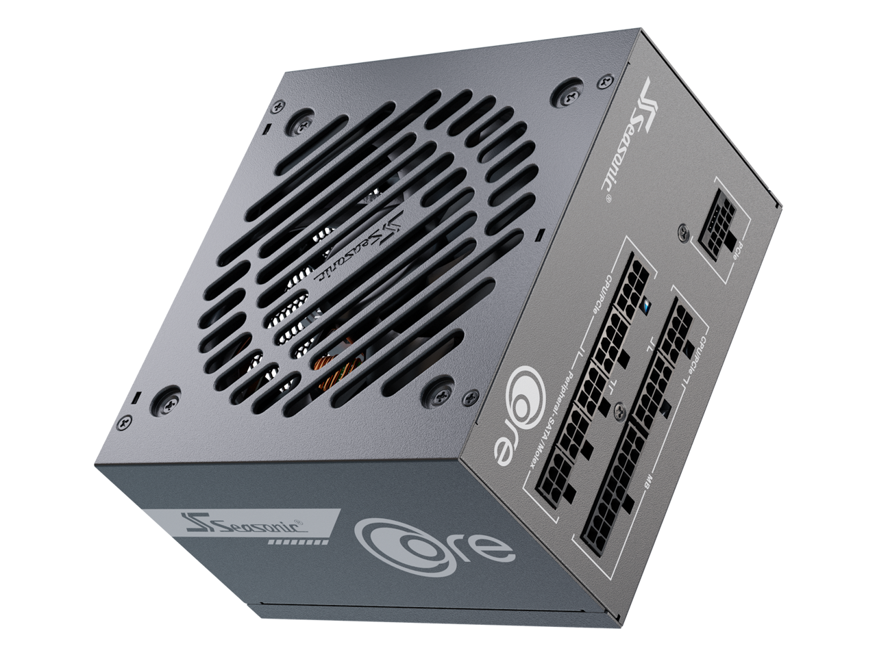 Sure, here is the corrected and grouped text from the image:

**Front Panel:**
- Seasonic
- Gre

**Top Panel:**
- Seasonic

**Back Panel:**
- 1 x PS/2 Keyboard
- 1 x PS/2 Mouse
- 1 x USB 2.0
- 1 x USB 2.0
- 1 x USB 3.0
- 1 x USB 3.0
- 1 x Audio (Mic/Line In)
- 1 x Audio (Line Out)
- 1 x Audio (Line Out)
- 1 x Audio (Line Out)
- 1 x Ethernet (RJ-45)
- 1 x VGA
- 1 x DVI-D
- 1 x DisplayPort
- 1 x PCIe x16
- 1 x PCIe x1
- 1 x PCIe x1
- 1 x PCIe x1
- 1 x SATA
- 1 x SATA
- 1 x SATA
- 1 x SATA
- 1 x Molex
- 1 x Power (24-pin)
- 1 x Power (4-pin CPU)
- 1