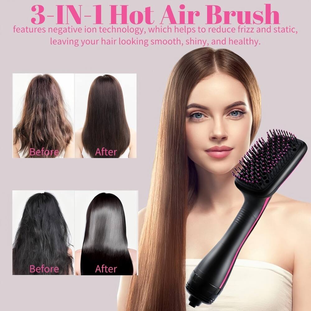 3-IN-1 Hot Air Brush features negative ion technology, which helps to reduce frizz and static, leaving your hair looking smooth, shiny, and healthy.

Before After

Before After