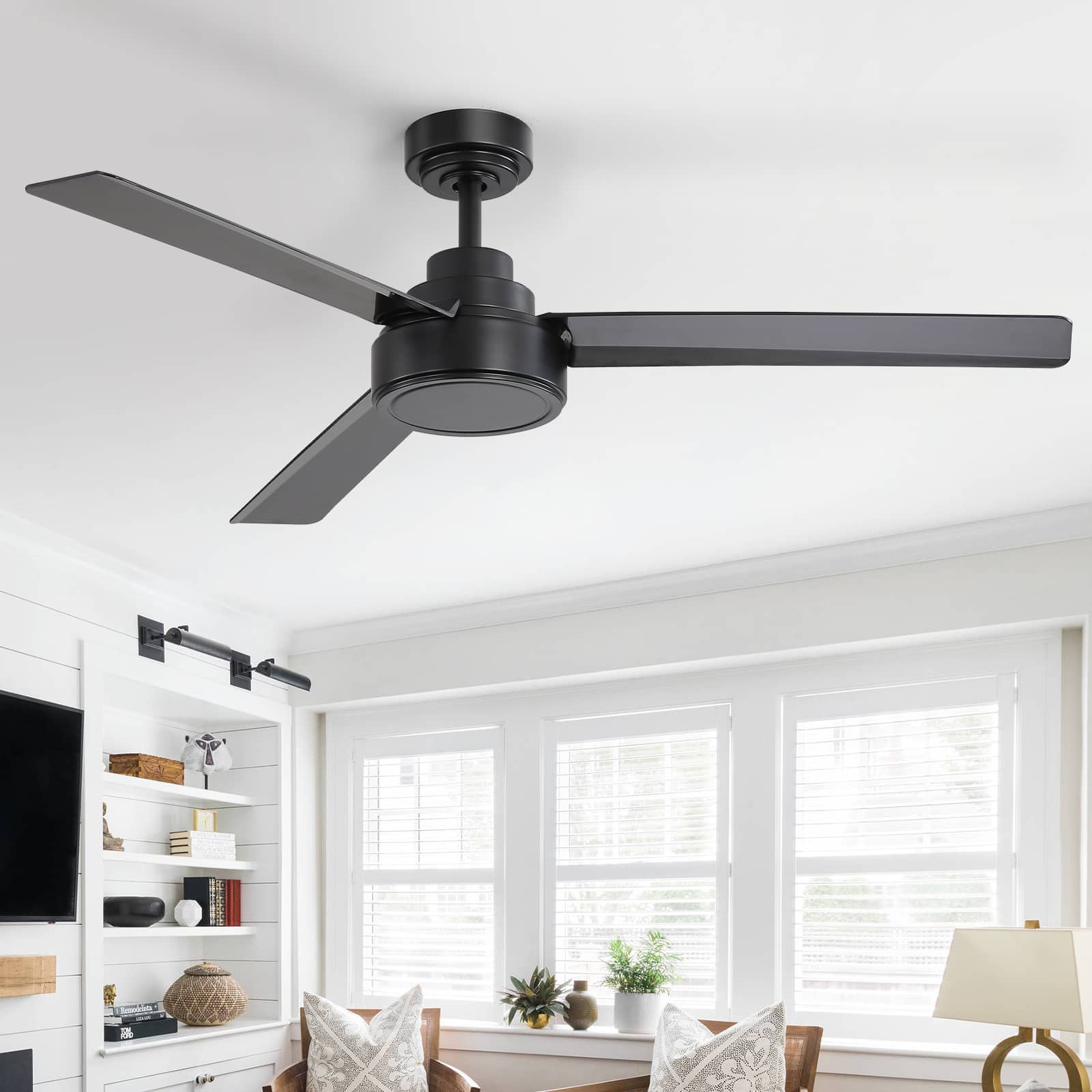 Sofucor - 52in Matte Ceiling Fan No Light with Remote & 3 ABS Blades Timer Quiet DC Motor for Patios Bedrooms - Black