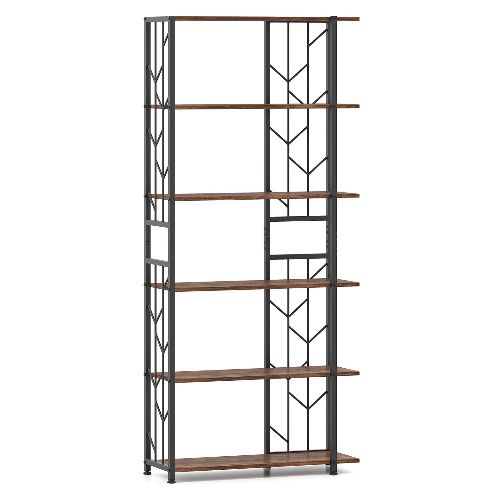 Alt View 8. Gymax - Gymax 6-Tier Bookshelf w/Heavy-duty Metal Frame2 Anti-tipping Kits for Living Room Rustic Brown - Brown.