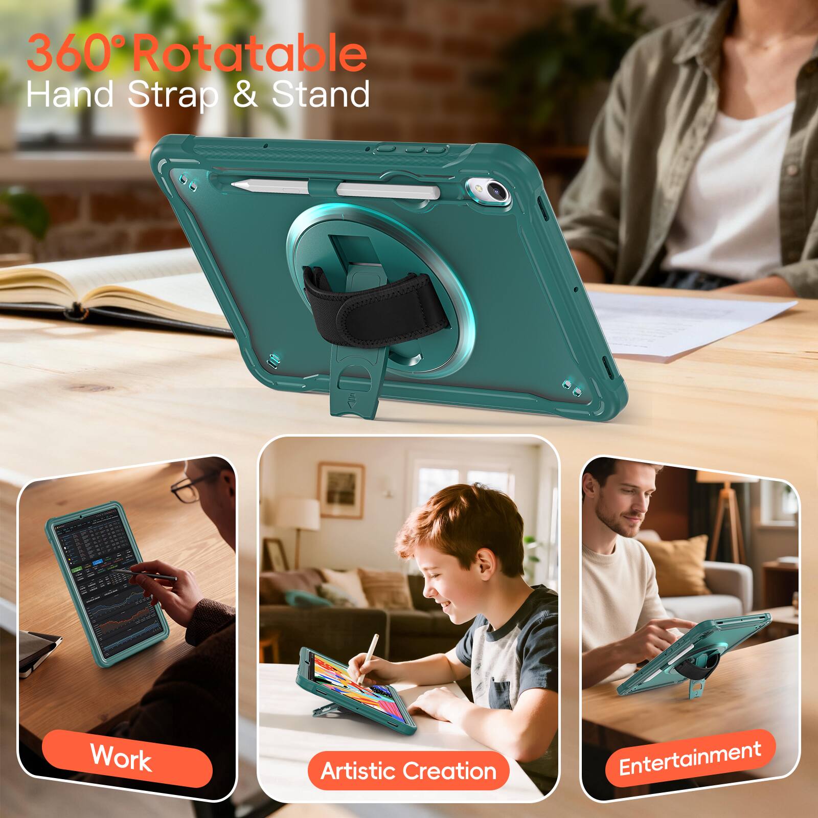 360° Rotatable Hand Strap & Stand

Work  
Artistic Creation  
Entertainment