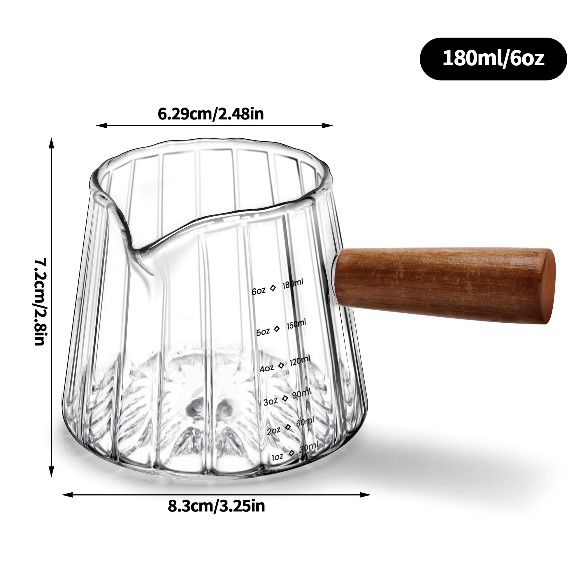 Dapper Styles Espresso Measuring Cup Glass Cups With Wood Handle Milk ...