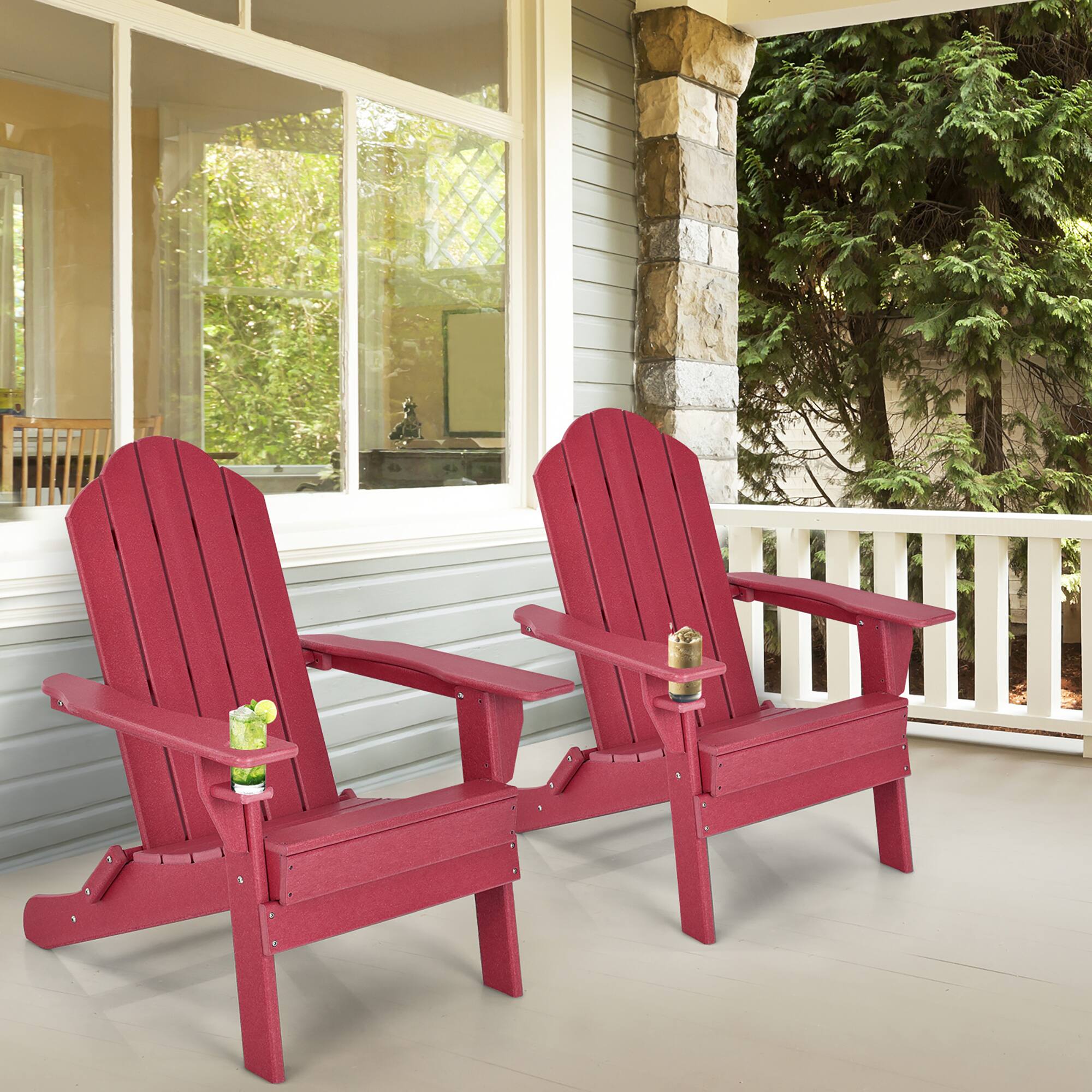 Alt View 1. Gymax - Gymax 2PCS Patio Folding Adirondack Chair Weather Resistant Cup Holder Yard Red - Red.