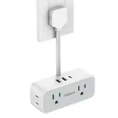 Front. TESSAN - 0.5Ft Power Strip Surge Protector, Wall Tap with 4 Outlets and 3USB Ports(1USB C), Short Flat Extension Cord Plug - Grey and White.