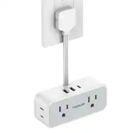 TESSAN - 0.5Ft Short Flat Extension Cord Plug,Surge Protector small Power Strip with 4 Outlets and 3USB Ports(1USB C) - Grey White