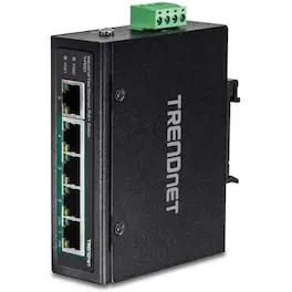 Trendnet - 5-Port Industrial Fast Ethernet DIN-Rail Switch, TI-PE50, Ethernet Splitter, NDAA & TAA Compliant, 90W - Black