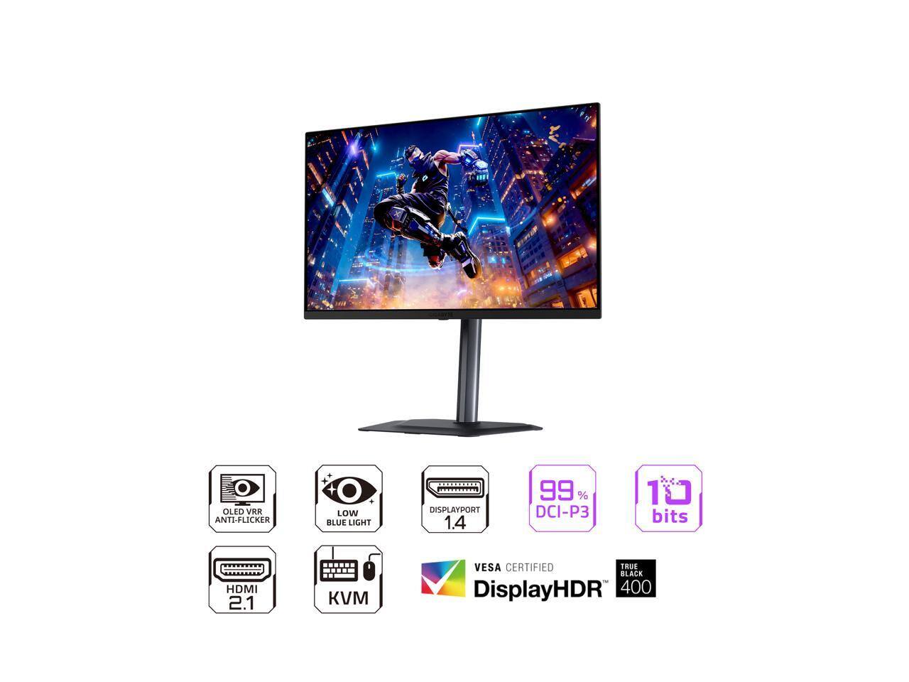 OLED VRR ANTI-Flicker LOW BLUE LIGHT DISPLAYPORT 1.4 99% DCI-P3 10 bits HDMI 2.1 KV VESA CERTIFIED TRUE BLACK DisplayHDR 400
