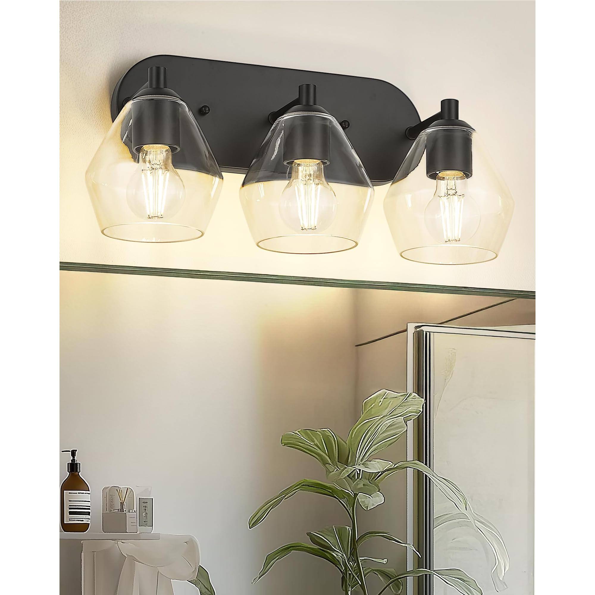 Alt View 3. Comfort Essence - Bathroom Vanity Light 3-light Fixtures Over Mirror With Clear Glass Shade Modern Farmhouse Lights For Bat... - Black & Milk Glass - 2 Light.