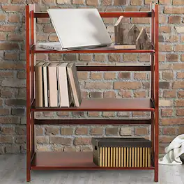 Hivvago - 3-Shelf Folding Storage Shelves Bookcase - Walnut Wood Finish