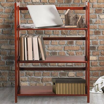Front. Hivvago - 3-Shelf Folding Storage Shelves Bookcase in Walnut Wood Finish - Walnut Wood Finish.