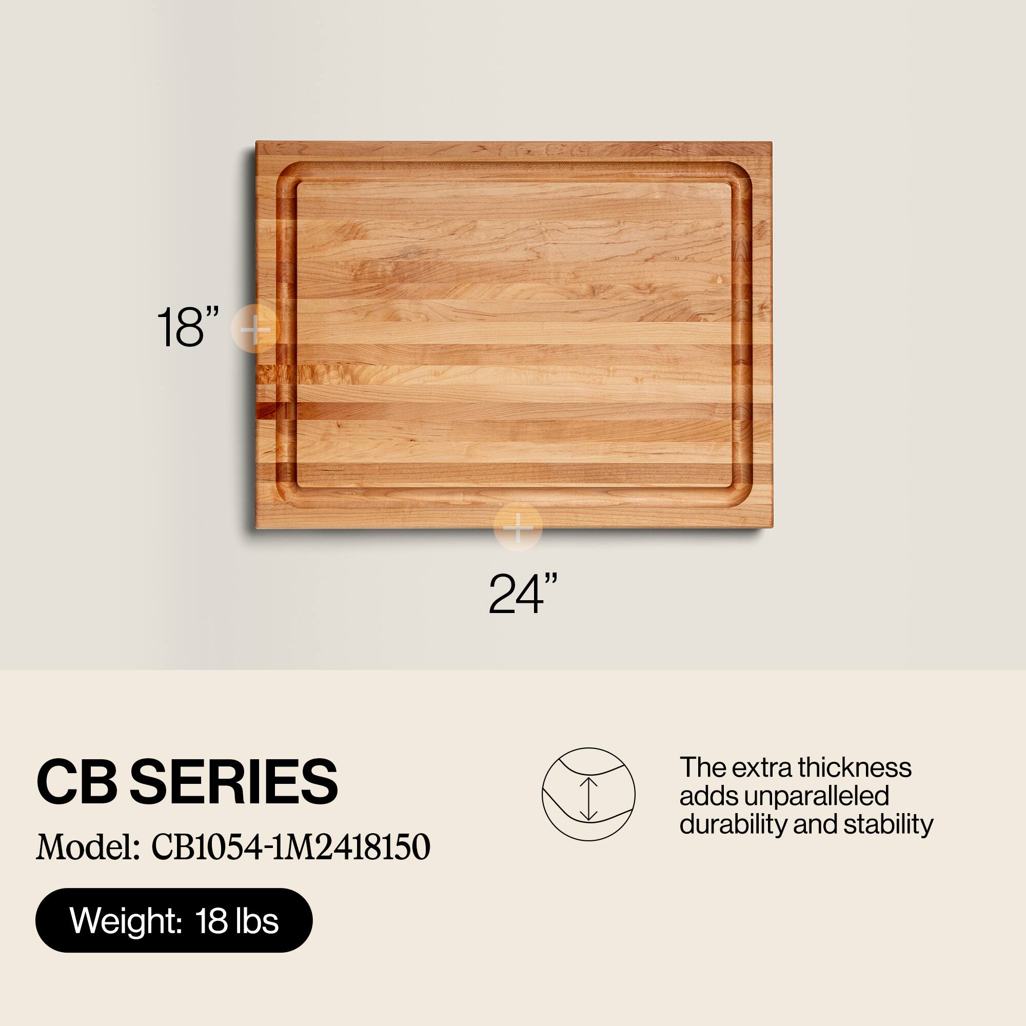 CB SERIES  
Model: CB1054-1M2418150  
Weight: 18 lbs  

The extra thickness adds unparalleled durability and stability  

18" + 24"