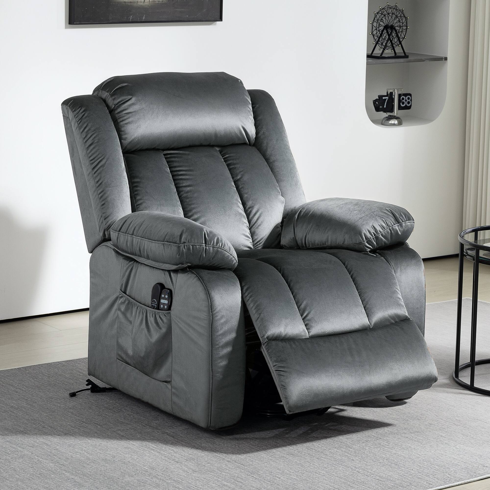Alt View 6. Homcom - Power Lift Recliner Chair for Elderly with Massage and Heat, Electric Lift Chair, Fabric Massage Chair Recliner - Gray.