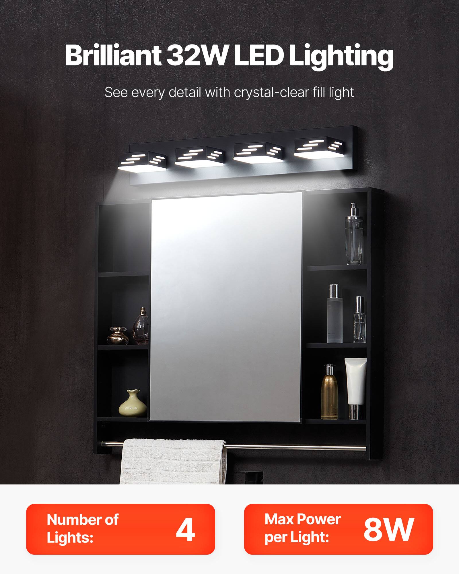 Brilliant 32W LED Lighting
See every detail with crystal-clear fill light
Number of Lights: 4
Max Power per Light: 8W