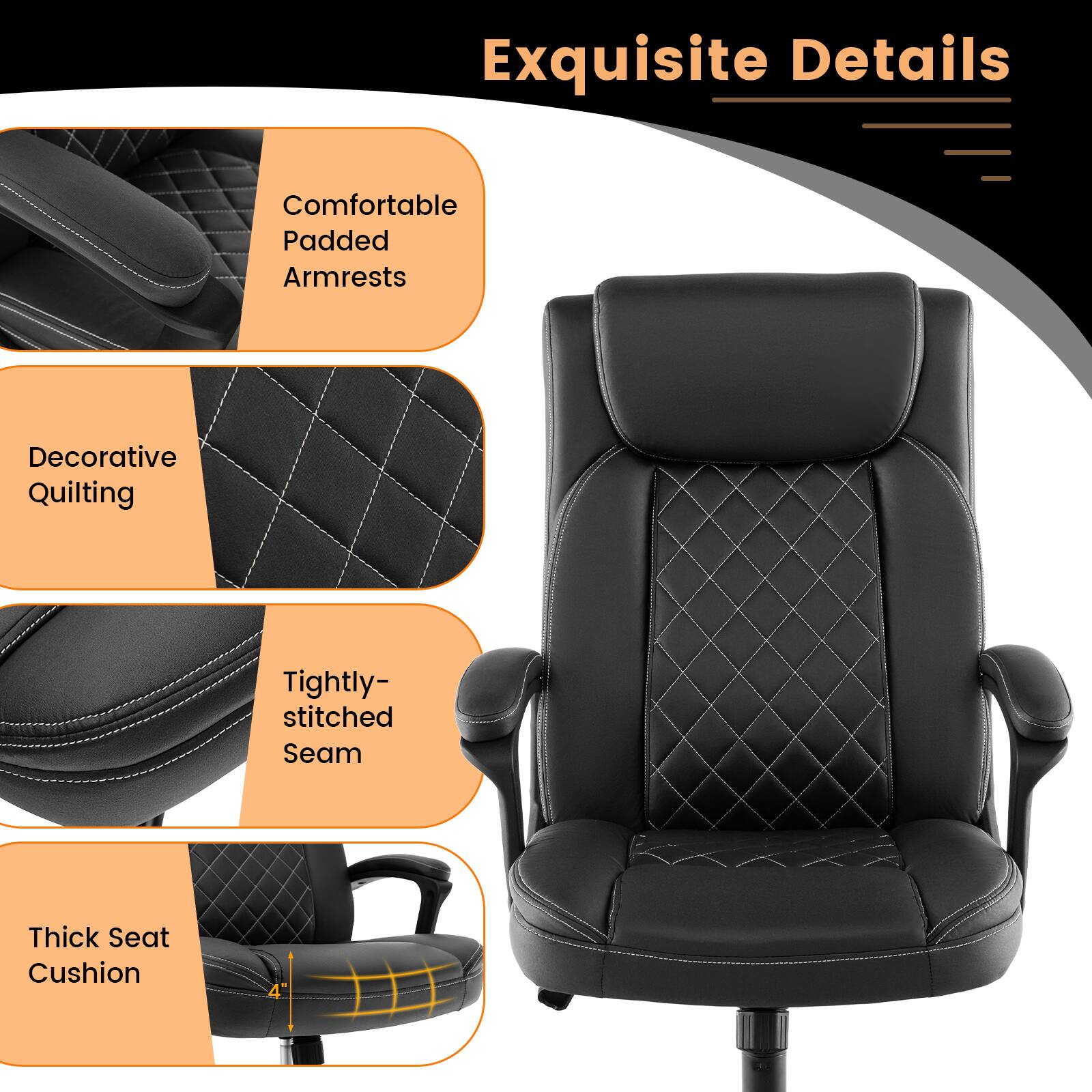 Exquisite Details

- Comfortable Padded Armrests
- Decorative Quilting
- Tightly-stitched Seam
- Thick Seat Cushion