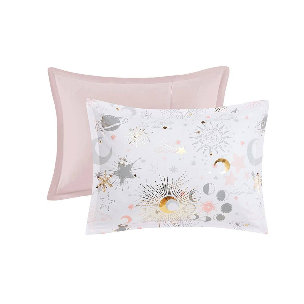 Alt View 4. Gracie Mills - Gracie Mills Dervan Celestial Dreams Starry Sky Metallic Comforter Set with Enchanting Throw Pillow - Blush/Gold.